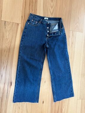 Parke Women's Dark Blue Wide-Leg Jeans size 26 27” raw cut inseam. Never worn!
